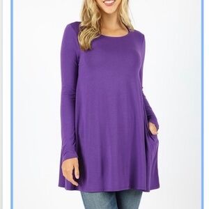Zenana Outfitters Purple Long Sleeve Relaxed Tunic